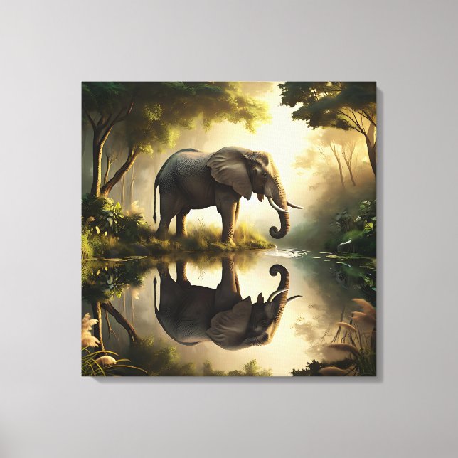 An Elephant's Reflection Canvas Print (Front)