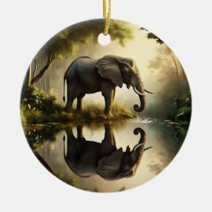 An Elephant's Reflection Ceramic Ornament