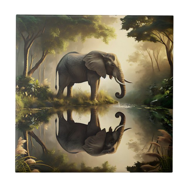 An Elephant's Reflection Ceramic Tile (Front)