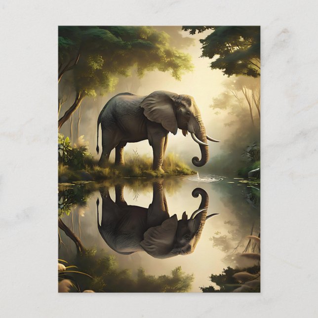 An Elephant's Reflection Postcard (Front)