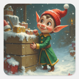 An elf with red fingernail polish square sticker