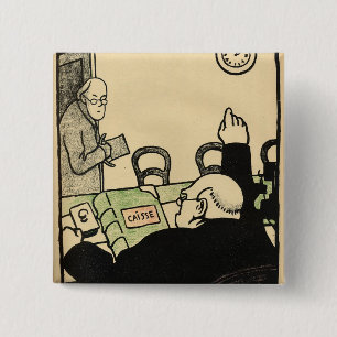 An employer sacks one of his employees 15 cm square badge