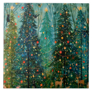 An Enchanted Storybook Christmas Forest Ceramic Tile