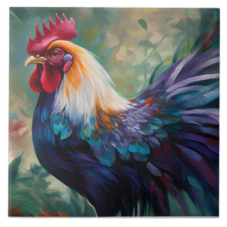 An Enchanting Rooster Painting Ceramic Tile