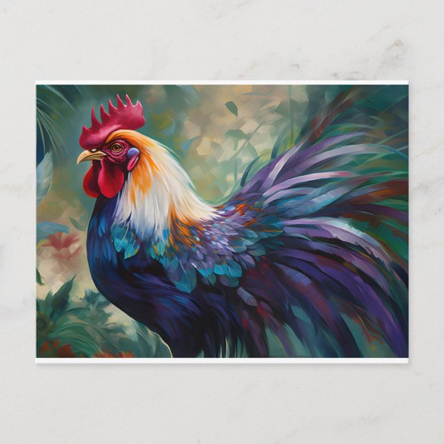 An Enchanting Rooster Painting Postcard (Front)