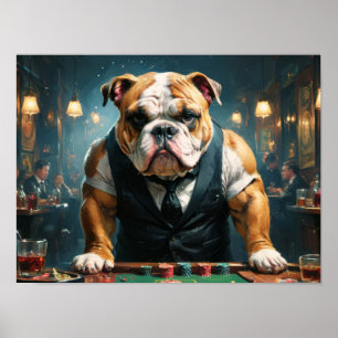 An english bulldog as a croupier in a casino - poster