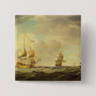 An English Flagship Under Easy Sail in a Moderate 15 Cm Square Badge