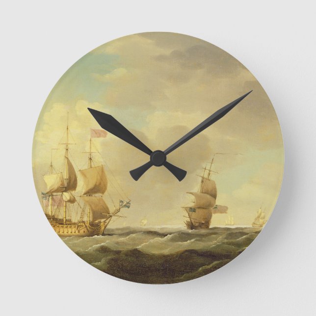 An English Flagship Under Easy Sail in a Moderate Round Clock (Front)