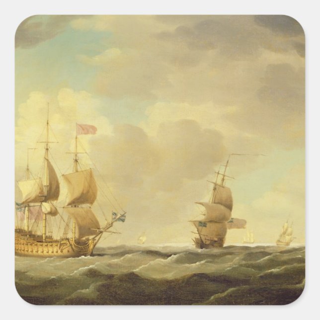 An English Flagship Under Easy Sail in a Moderate Square Sticker (Front)