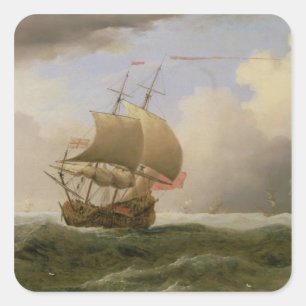 An English Ship Close-hauled in a Strong Breeze Square Sticker