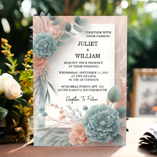 An Eucalyptus Lace Tulle Pastel Dusty Blue Wedding Invitation