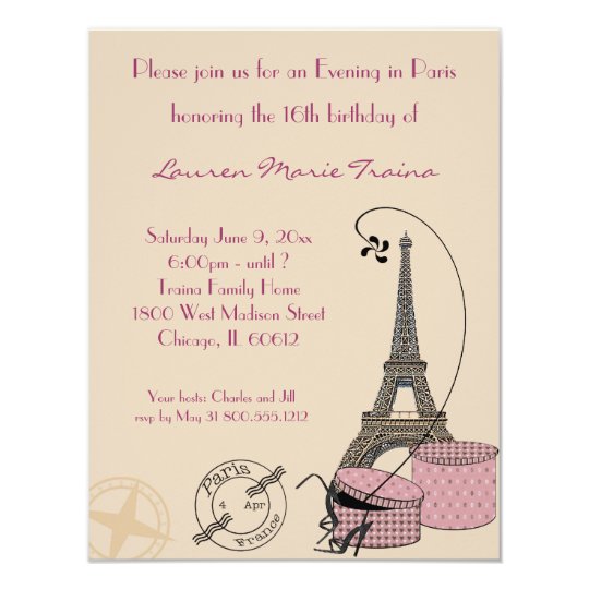 An Evening in Paris Pink Themed Party Invitation