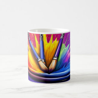 An explosion of vibrant colours from a palette. coffee mug