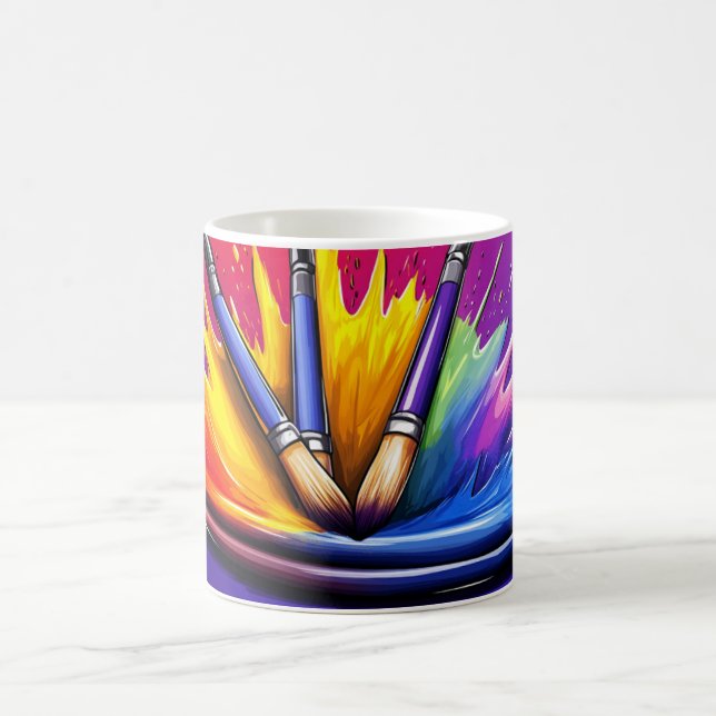 An explosion of vibrant colours from a palette.  coffee mug (Center)