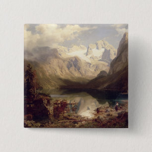 An Extensive Alpine Lake Landscape, 1862 (oil on c 15 Cm Square Badge