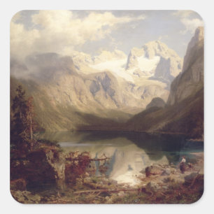 An Extensive Alpine Lake Landscape, 1862 (oil on c Square Sticker