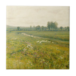 An Extensive Meadow Landscape with Geese Ceramic Tile