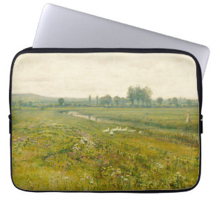 An Extensive Meadow Landscape with Geese Laptop Sleeve