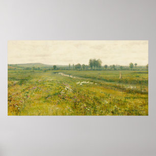 An Extensive Meadow Landscape with Geese Poster