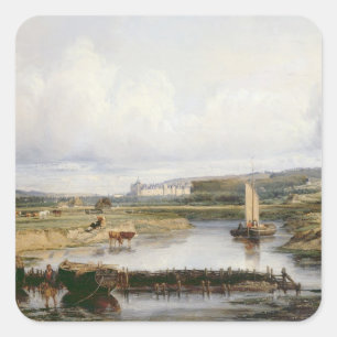 An Extensive River Landscape with a View of the Ch Square Sticker