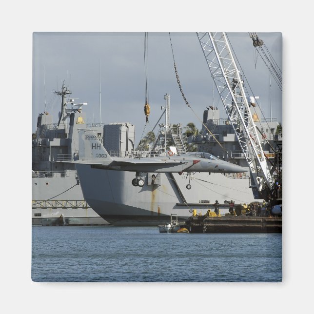 An F-15 Eagle gets a lift from a barge crane Magnet (Front)