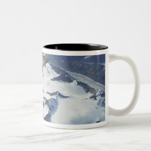 An F-15C Eagle aircraft sits behind a KC-135R Two-Tone Coffee Mug