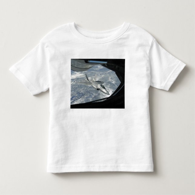 An F-22 Raptor banks away from a KC-135 Toddler T-Shirt (Front)