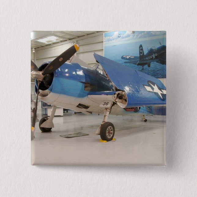 An F-6F Hellcat World War II fighter plane at 15 Cm Square Badge (Front)