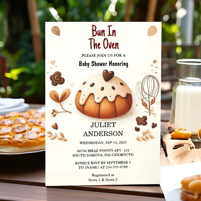 An Fun Retro Boho Cake Bun In The Oven Baby Shower Invitation (Creator Uploaded)