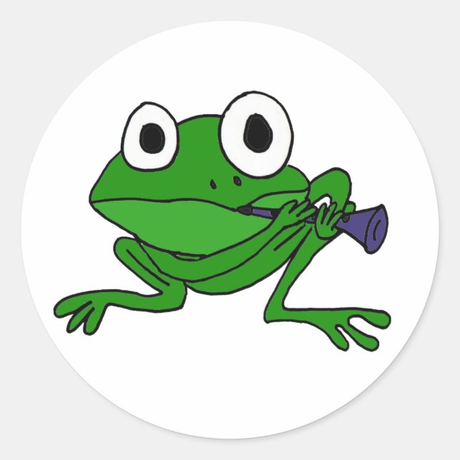 AN- Funny Frog Playing Clarinet Classic Round Sticker (Front)