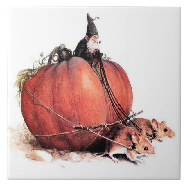 AN GNOME RIDING A PUMPKIN PULLED BY MICE TILE (Front)