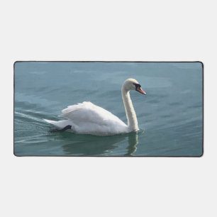 An Graceful Swan Gliding on the Water Desk Mat