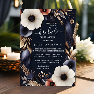 An Hydrangea Metallic Pure Navy Blue Bridal Shower Invitation