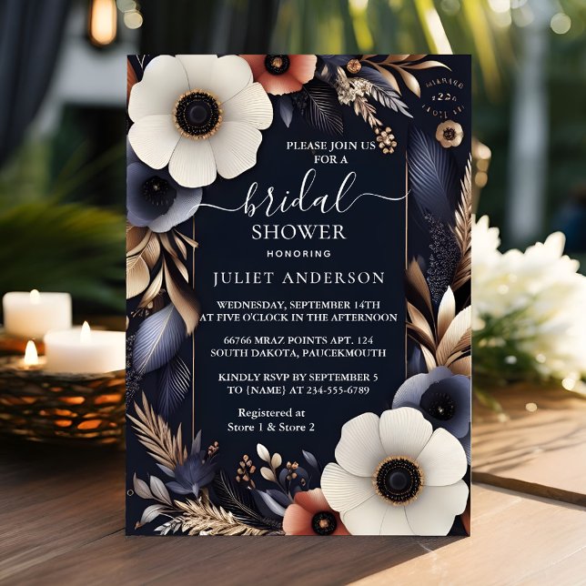 An Hydrangea Metallic Pure Navy Blue Bridal Shower Invitation (Creator Uploaded)
