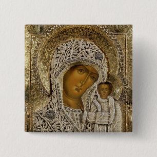 An icon showing the Virgin of Kazan 15 Cm Square Badge