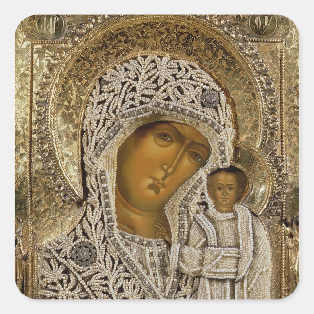An icon showing the Virgin of Kazan Square Sticker (Front)