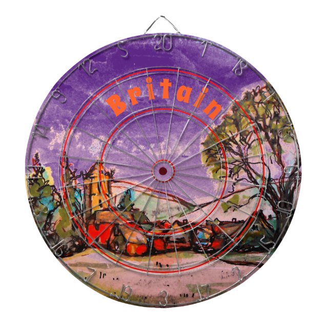 An Idyllic British Village & Dark Sky sketch Dartboard (Front)