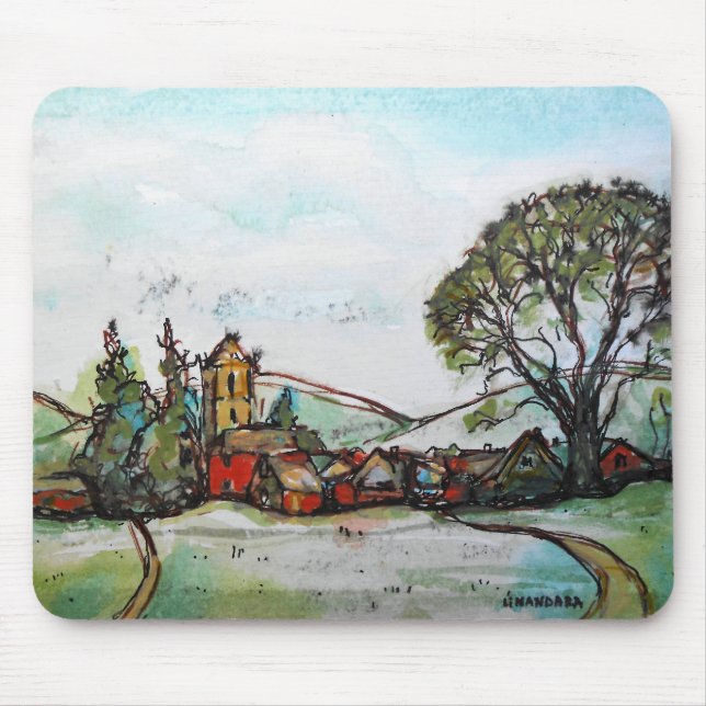 An Idyllic British Village sketch Mouse Pad (Front)