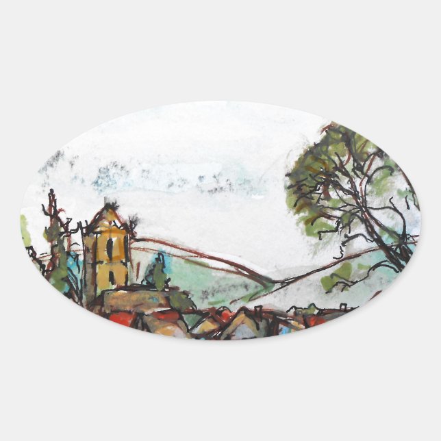 An Idyllic British Village sketch Oval Sticker (Front)