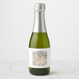 An illustration of a barefoot woman fighting a pin sparkling wine label