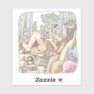 an illustration of a barefoot woman lying in a win