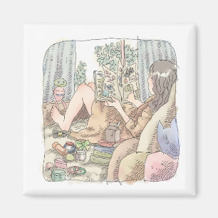 an illustration of a barefoot woman lying in a win magnet