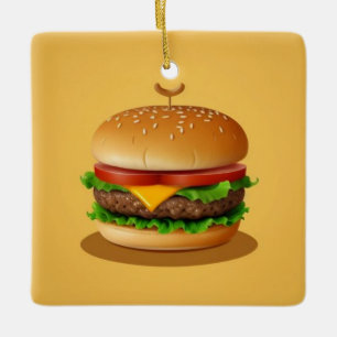 An Illustration of a Delicious Cheeseburger Ceramic Ornament