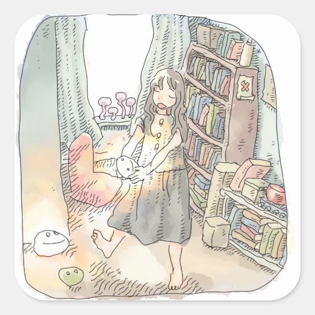 an illustration of a woman dancing with a pale lig square sticker (Front)