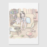 an illustration of a woman sitting barefoot on an 