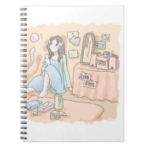 an illustration of a woman sitting leaning against notebook
