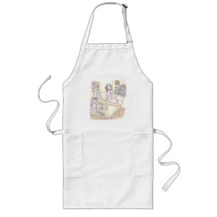an illustration of a woman sitting with a stuffed long apron