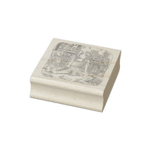 an illustration of a woman sneaking into the front rubber stamp