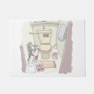an illustration of a woman who has a pair of shoes doormat