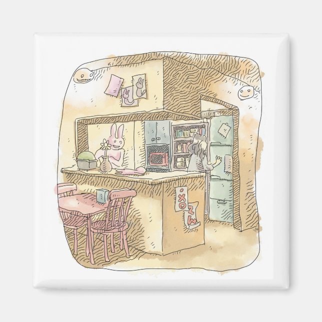 an illustration of a woman's back trying to open a magnet (Front)